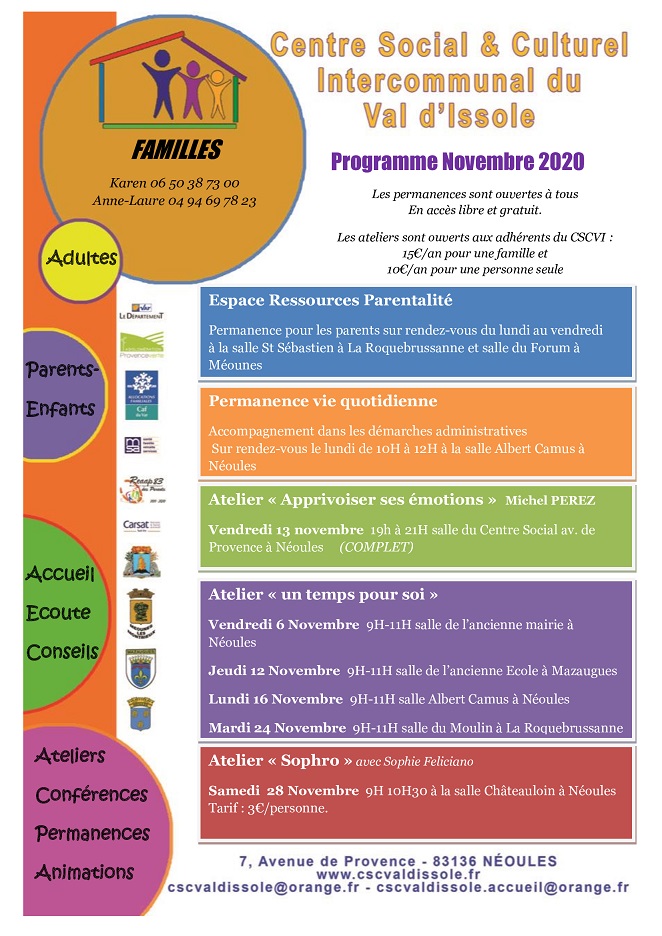 Affiche secteur famille programme de Novembre 2020
